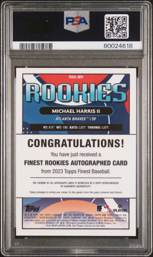 2023 Topps Finest Finest Rookies Design Variation Autographs Michael Harris Ii Rk Design Var Au-Green Wave PSA 9 back