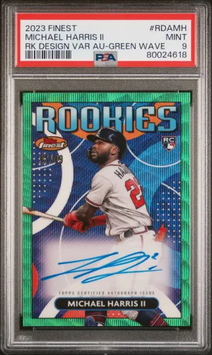 2023 Topps Finest Finest Rookies Design Variation Autographs Michael Harris Ii Rk Design Var Au-Green Wave PSA 9 front