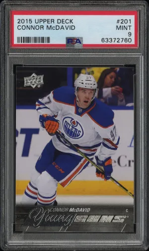 2015-16 Upper Deck Connor McDavid Rookie Young Guns RC PSA 9 #201 front