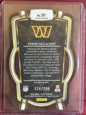 2022 Panini Select Terry McLaurin #201 Green Die-Cut Prizm #/299 back
