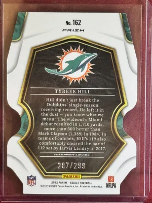 2022 Panini Select Tyreek Hill #162 Green Die-Cut Prizm #/299 back