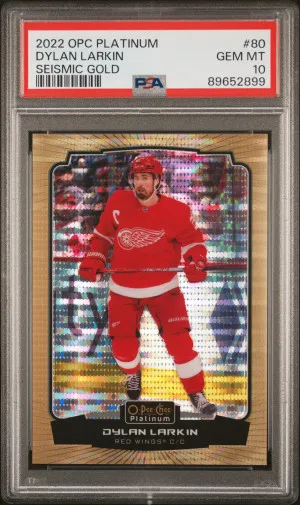 2022 O-Pee-Chee Platinum Dylan Larkin Seismic Gold PSA 10 POP 1 front