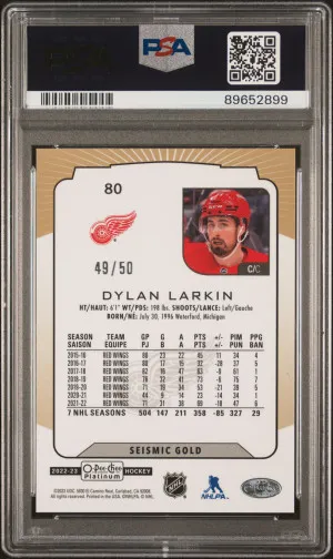2022 O-Pee-Chee Platinum Dylan Larkin Seismic Gold PSA 10 POP 1 back