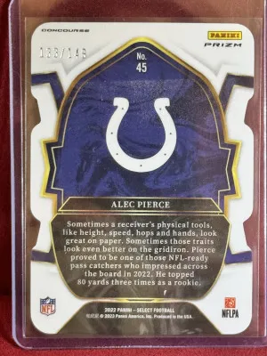 2022 Panini Select Alec Pierce #45 Rookie Copper Die-Cut Concourse Prizm #/149 back