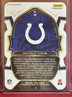2022 Panini Select Jonathan Taylor #44 Copper Die-Cut Prizm #/149 back