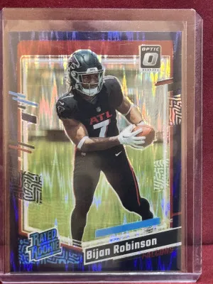 2023 Panini Donruss Optic Bijan Robinson #206 Purple Shock Rated Rookie Prizm front
