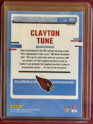 2023 Panini Donruss Optic Clayton Tune #202 Rated Rookie Green Lazers Prizm back