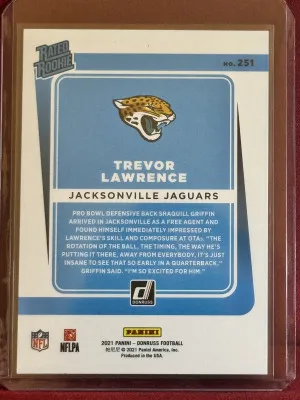 2021 Panini Donruss Trevor Lawrence #251 Rated Rookie Blue Press Proof back