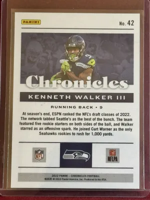 2022 Panini Chronicles Kenneth Walker III #42 Red RC #/199 back