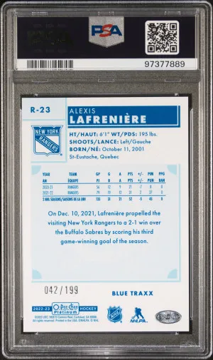 2022 O-Pee-Chee Platinum Retro Alexis Lafreniere Retro-Blue Traxx /199 back