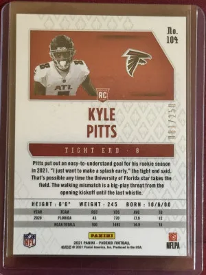 2021 Panini Phoenix Kyle Pitts #104 Red RC #/250 back