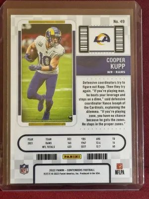 2022 Panini Contenders Cooper Kupp #49 Silver Championship Ticket #/99 back