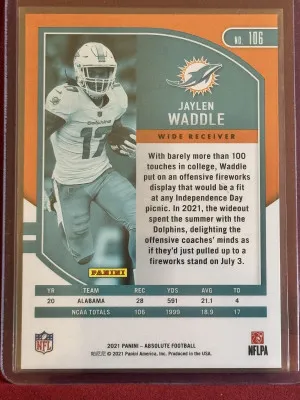 2021 Panini Absolute Jaylen Waddle #106 Red Squares RC #/499 back