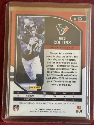 2021 Panini Absolute Nico Collins #127 Rookie Autograph #/199 back