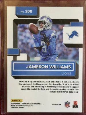2022 Panini Donruss Optic Jameson Williams #208 Fire Emoji Rated Rookie back