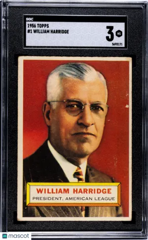 1956 Topps William Harridge #1 Gray Back SGC 3 front