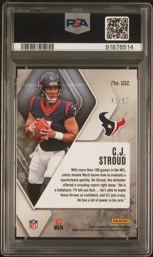 2023 Panini Phoenix Cj Stroud Fire And Ice Seismic /50 PSA 10 back