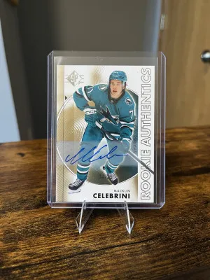 2024-25 Upper Deck SP Macklin Celebrini Rookie Authentics Gold Auto front
