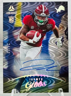 2023 Luminance Jahmyr Gibbs Rookie Blue Auto /50 #111 Alabama Uniform Detroit Lions front