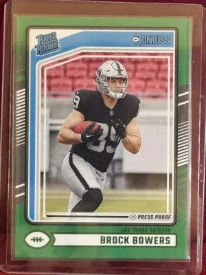 2024 Panini Donruss Brock Bowers #394 Green Press Proof Rated Rookie front