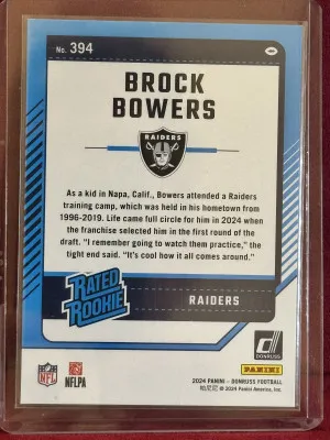 2024 Panini Donruss Brock Bowers #394 Green Press Proof Rated Rookie back