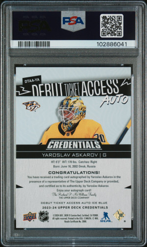 2023 Upper Deck Credentials Debut Ticket Access Autographs Yaroslav Askarov back
