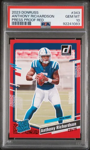 2023 Panini Donruss Anthony Richardson Press Proof Red PSA 10 front