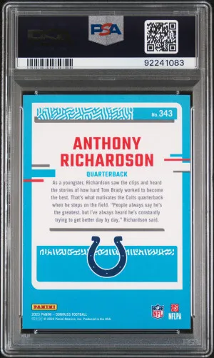 2023 Panini Donruss Anthony Richardson Press Proof Red PSA 10 back