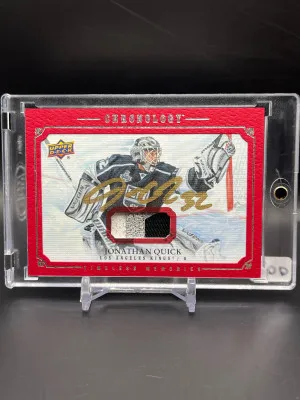 2019 Chronology Jonathan Quick Timeless Memories Patch Auto Red /25 front