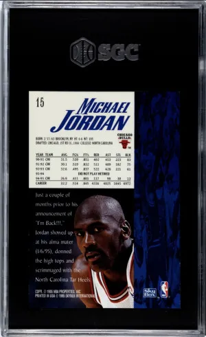 1995-96 SKYBOX#15 MICHAEL JORDAN SGC 9.5 POP 10* back