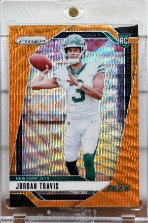 Jordan Travis 2024 Panini Prizm Orange Wave 56/60 Rookie RC #359 Jets front