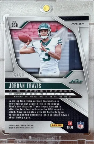 Jordan Travis 2024 Panini Prizm Orange Wave 56/60 Rookie RC #359 Jets back