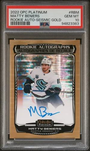 2022 O-Pee-Chee Platinum Rookie Autographs Matty Beniers Rookie Auto-Seismic Gold front