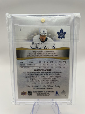 Auston Matthews Ultimate Autograph Gold /15 back