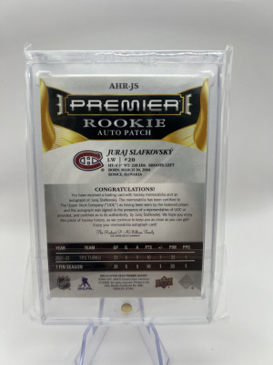Juraj Slafkovsky Premier Rookie Patch Auto /49 back