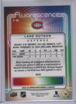 2024-25 Upper Deck Series 2 Lane Hutson Fluorescence Red back