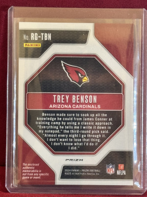 2024 Panini Prizm Trey Benson #RG-TBN Rookie Gear Silver Prizm back
