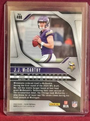 2024 Panini Prizm J.J. McCarthy Base RC back