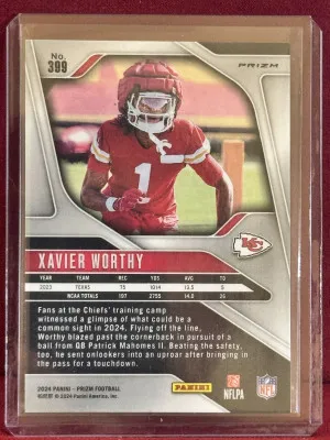 2024 Panini Prizm Xavier Worthy #399 Orange Lazer Prizm RC back