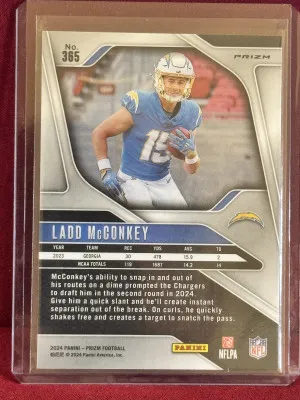 2024 Panini Prizm Ladd McConkey #365 Orange Lazer Prizm RC back