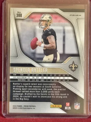 2024 Panini Prizm Spencer Rattler #388 Orange Lazer Prizm RC back