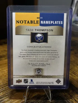 2022-23 The Cup Tage Thompson Notable Nameplates Letter 1/1 (S) back