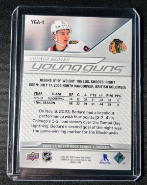 2024-25 Upper Deck Series 1 Young Gun Achievement Tribute Connor Bedard back