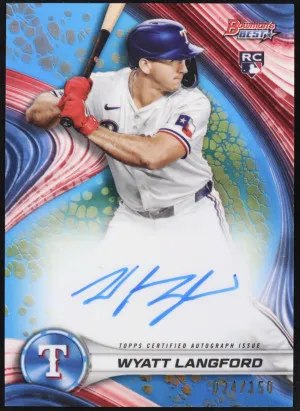 Wyatt Langford 2024 Bowman's Best #B24-WL Best of 2024 Autographs - Blue Refractor /150 Rookie front
