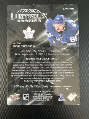 2020 Upper Deck SPx Nick Robertson #LPA-NR Rookie back