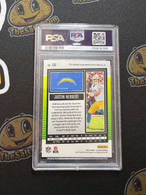 2022 Score Justin Herbert Gold Zone Auto /50 PSA 10 back