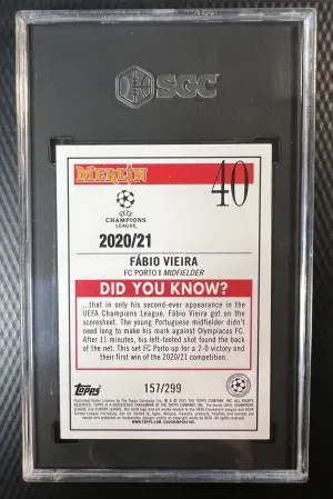 2020 Merlin Collection Chrome UCL Purple Refractor /299 Fabio Vieira Rookie RC back