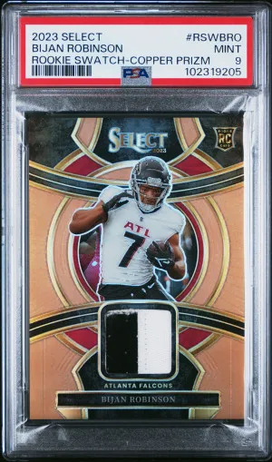 2023 Panini Select Rookie Swatches Bijan Robinson Rookie Swatch-Copper Prizm front