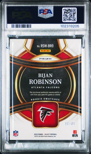 2023 Panini Select Rookie Swatches Bijan Robinson Rookie Swatch-Copper Prizm back
