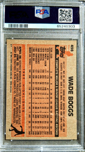 1983 Topps Wade Boggs #498 (PSA 8) Rookie back